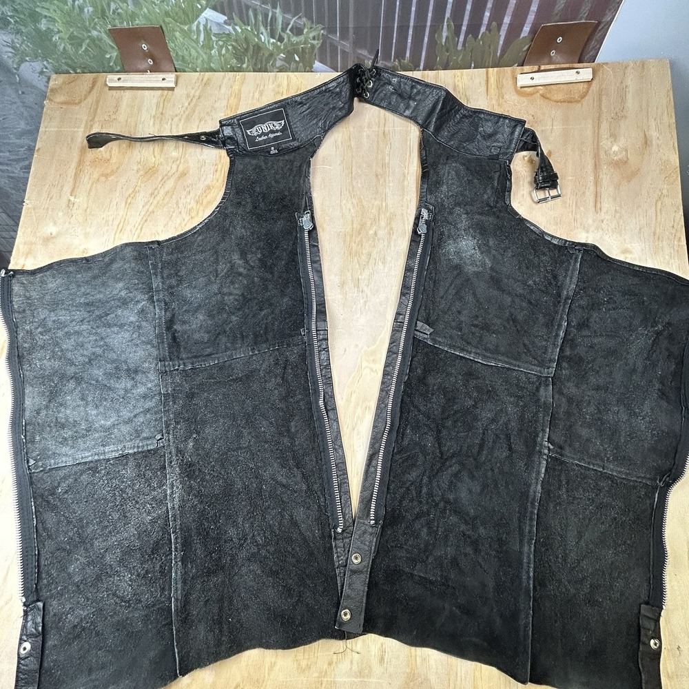 Vintage Unik Leather Chaps Black Size Small Motorcycle Biker Moto Straight Leg